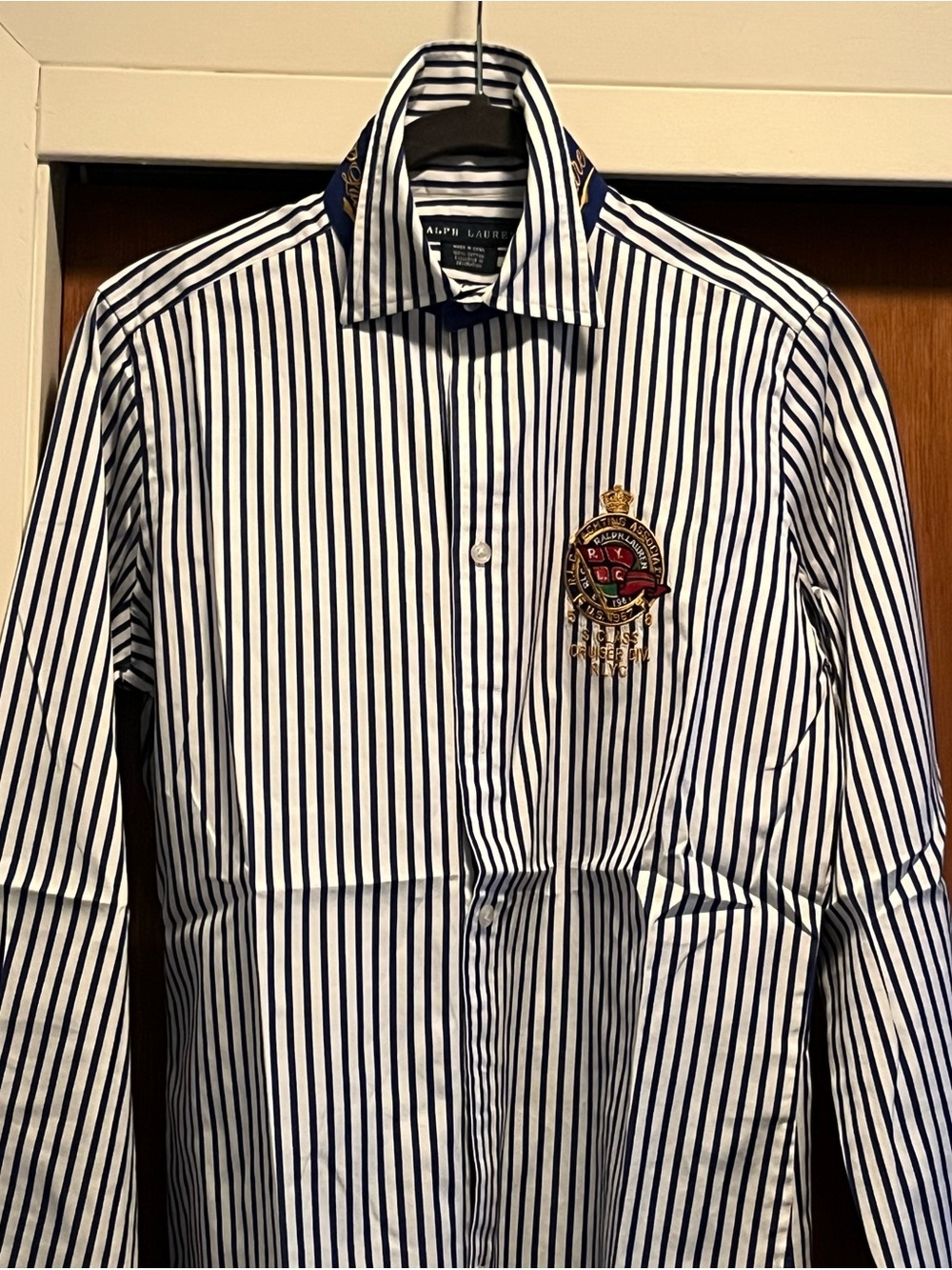 Ralph Lauren White & Navy Striped Dress Tailored Shirt with Crest Sz8 - Picture 5 of 6